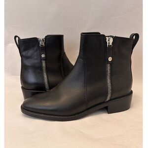 Aquatalia Colbie Chelsea Leather Ankle Boots Double Zip Weatherproof Italy